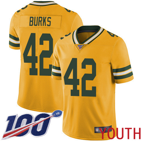 Green Bay Packers Limited Gold Youth 42 Burks Oren Jersey Nike NFL 100th Season Rush Vapor Untouchable